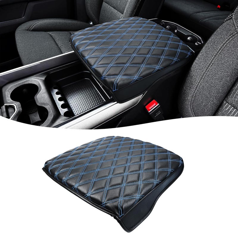 Eaglecover غطاء كونسول مركزي لدودج رام 1500 2019-2026، مقعد دلو، ملحقات داخلية من جلد الفينيل، وسادة مسند ذراع السيارة، مضادة للخدش، خياطة سوداء وزرقاء - Image 1